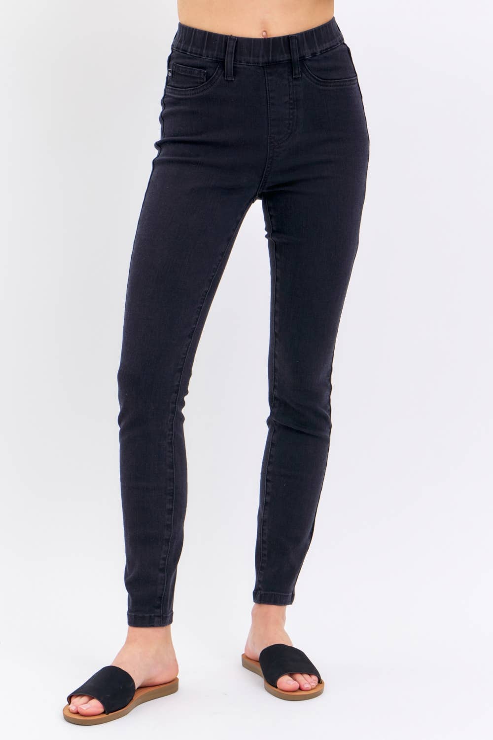 Judy Blue Jeans - High Waisted Pull On Shield Pockets Skinny: BK / 3(26)