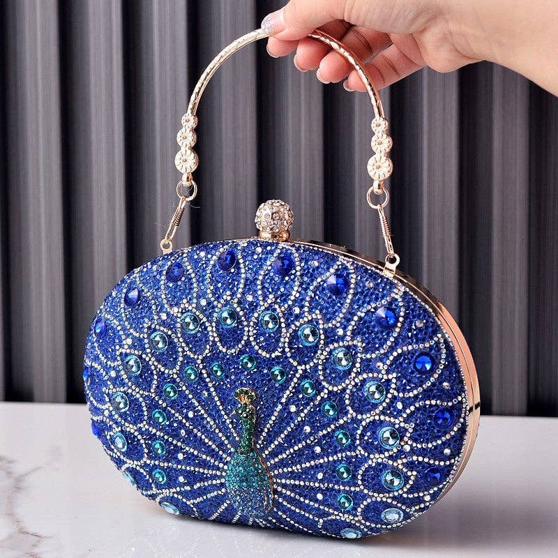 UZ Store Peacock Embellished Evening Clutch: BLACK