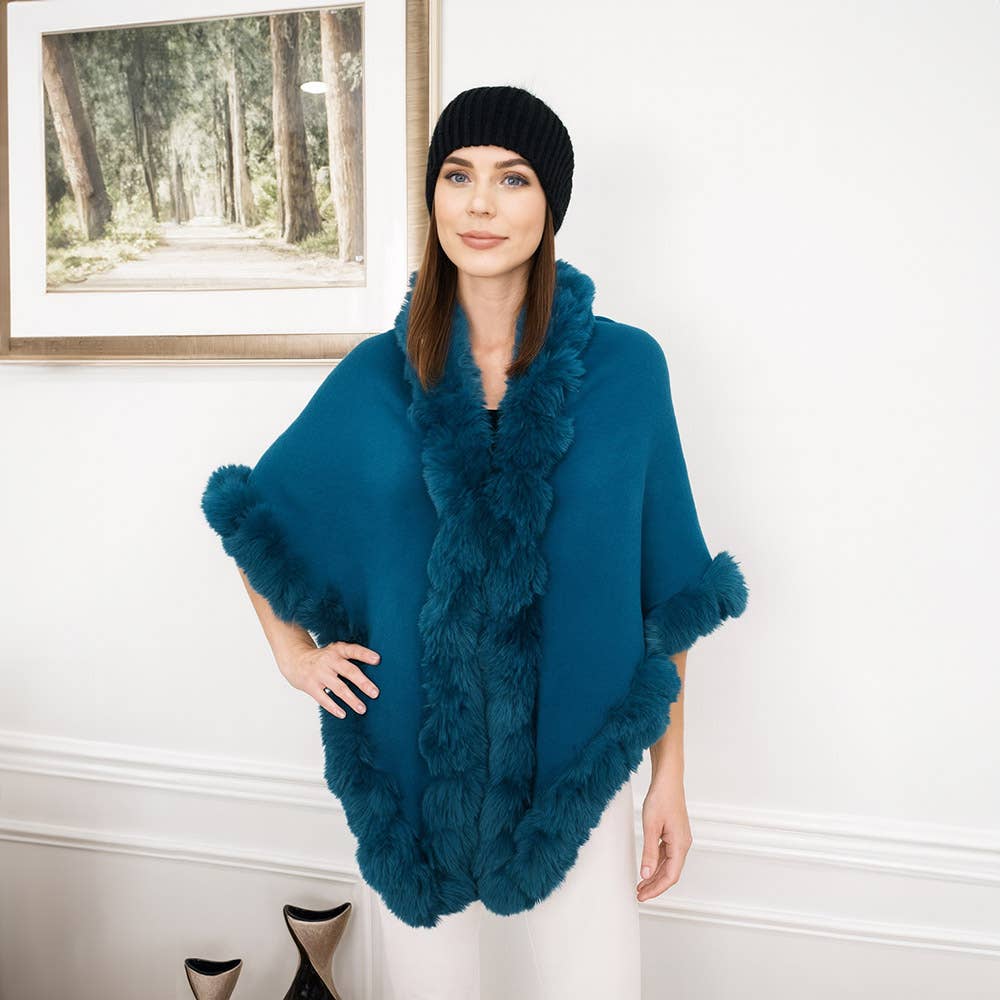 Sensibling Corp. - Elegant Faux Fur Trim Cape Poncho: Royal Blue