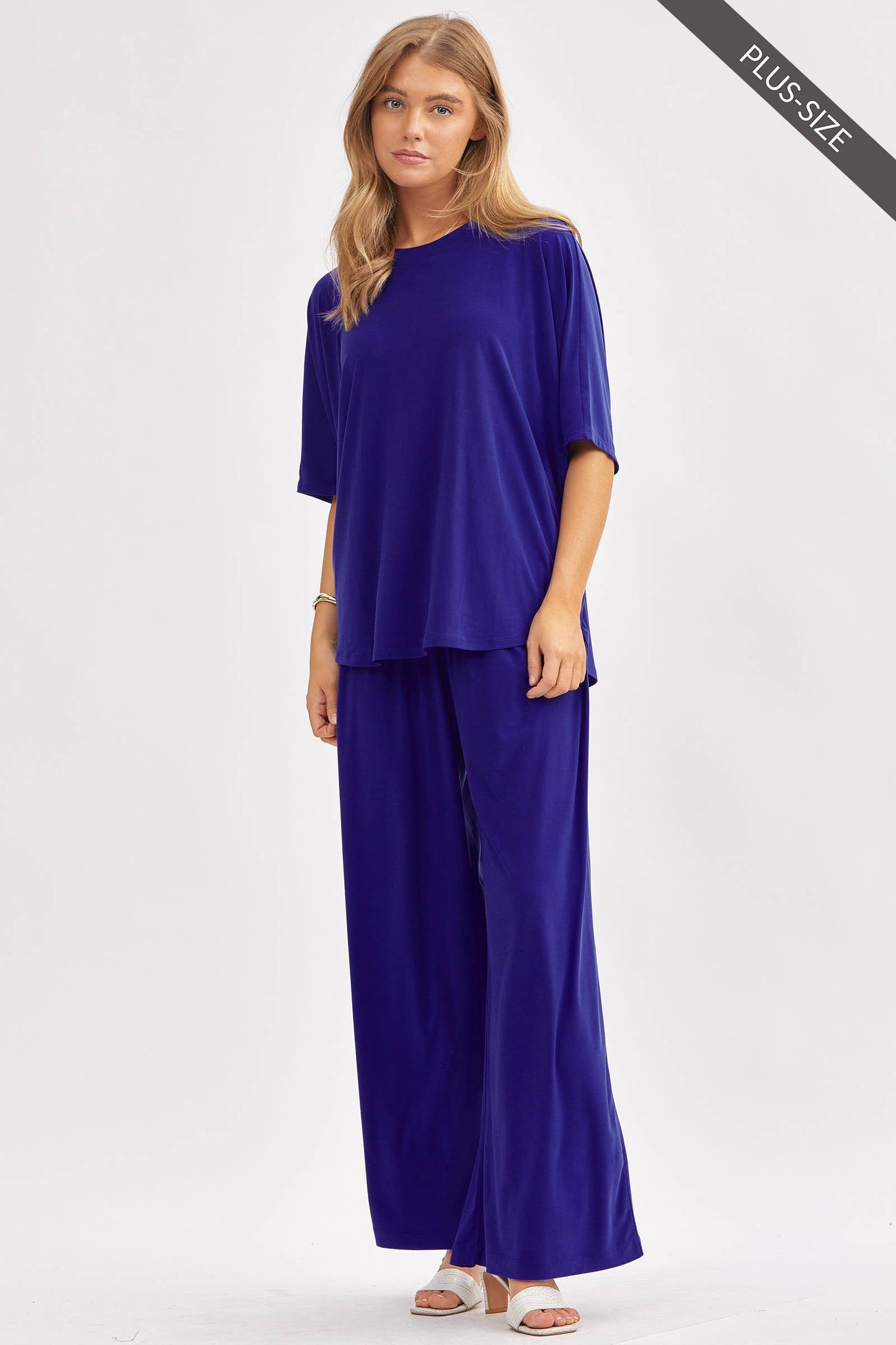 Dear Scarlett - PLUS SIZE Flowy Top + Wide Leg Set TRVSET-COASTAL: Royal Blue / 2X