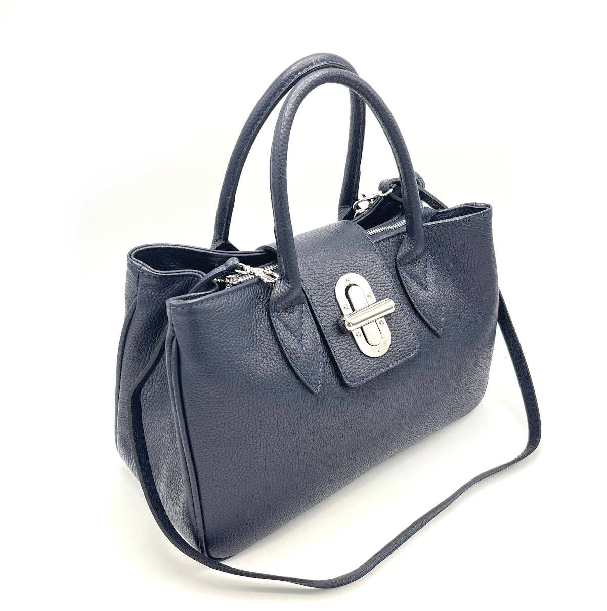 Suie Valentini srl - Leather shoulder bag, for women, made in Italy, art.112446: Dark Blue