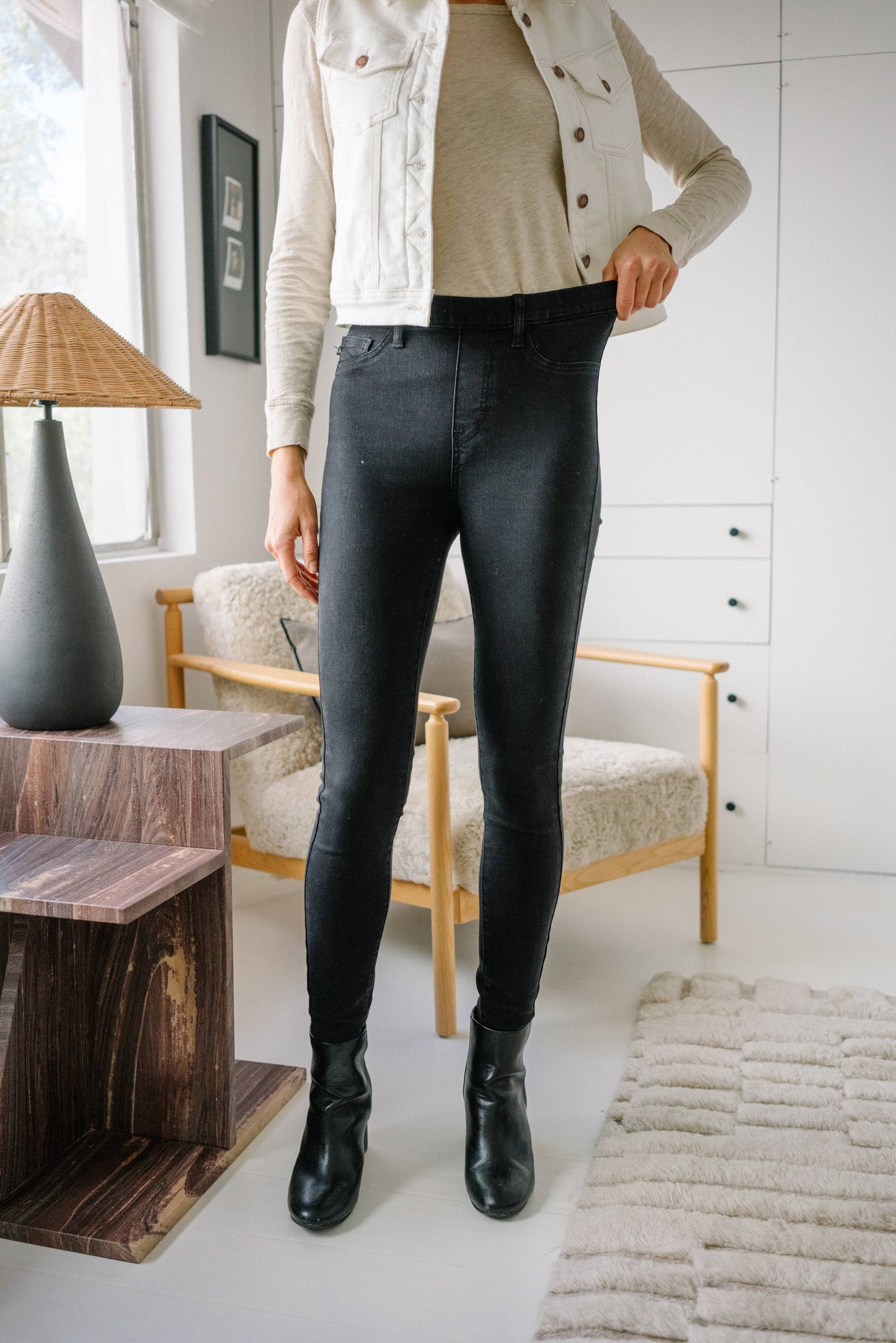 Judy Blue Jeans - High Waisted Pull On Shield Pockets Skinny: BK / 15(32)