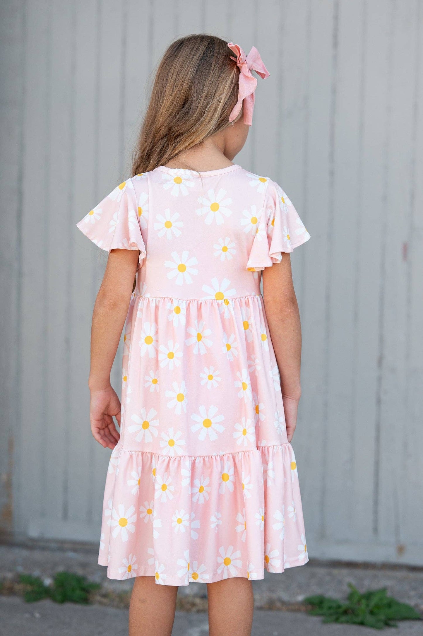 Oopsie Daisy - Girls Emma Pink Spring Daisy Flutter Sleeve Twirl Dress: 10/12