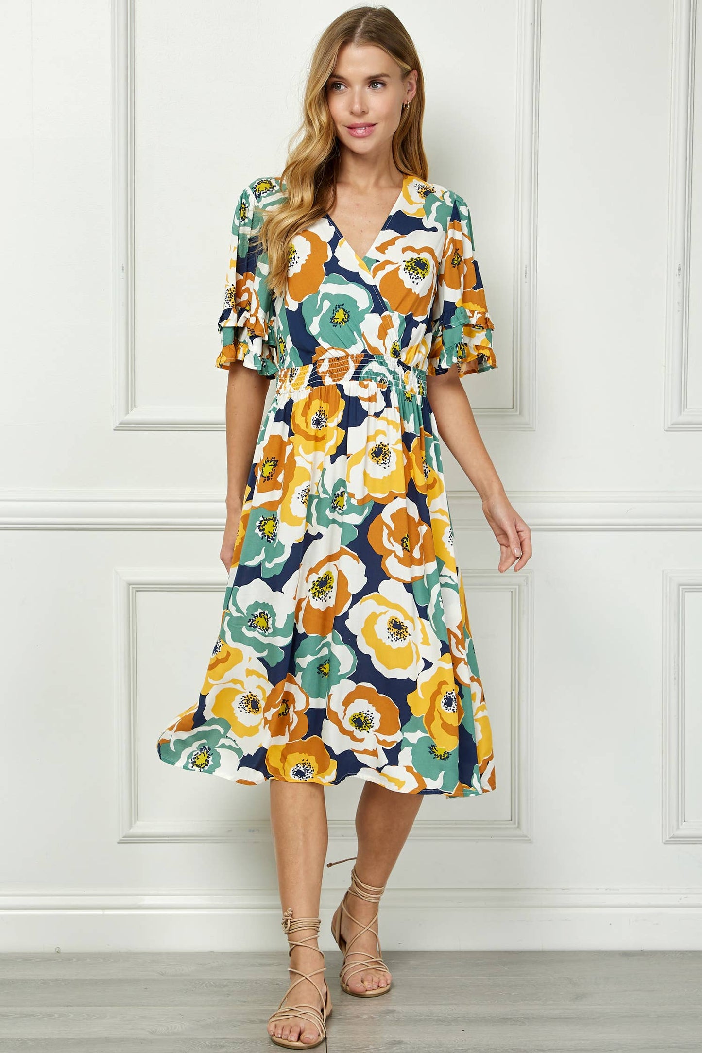 Winslow Collection - ELEGANT KIMONO INSPIRED SURPLICE DRESS  : BKCRM / M