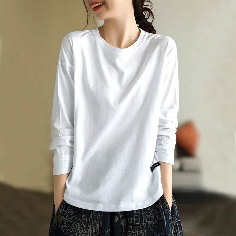 UZ Wholesale Store - Basic Long Sleeve T-Shirt with Hollow Out Round Neck: GRAY / 2XL