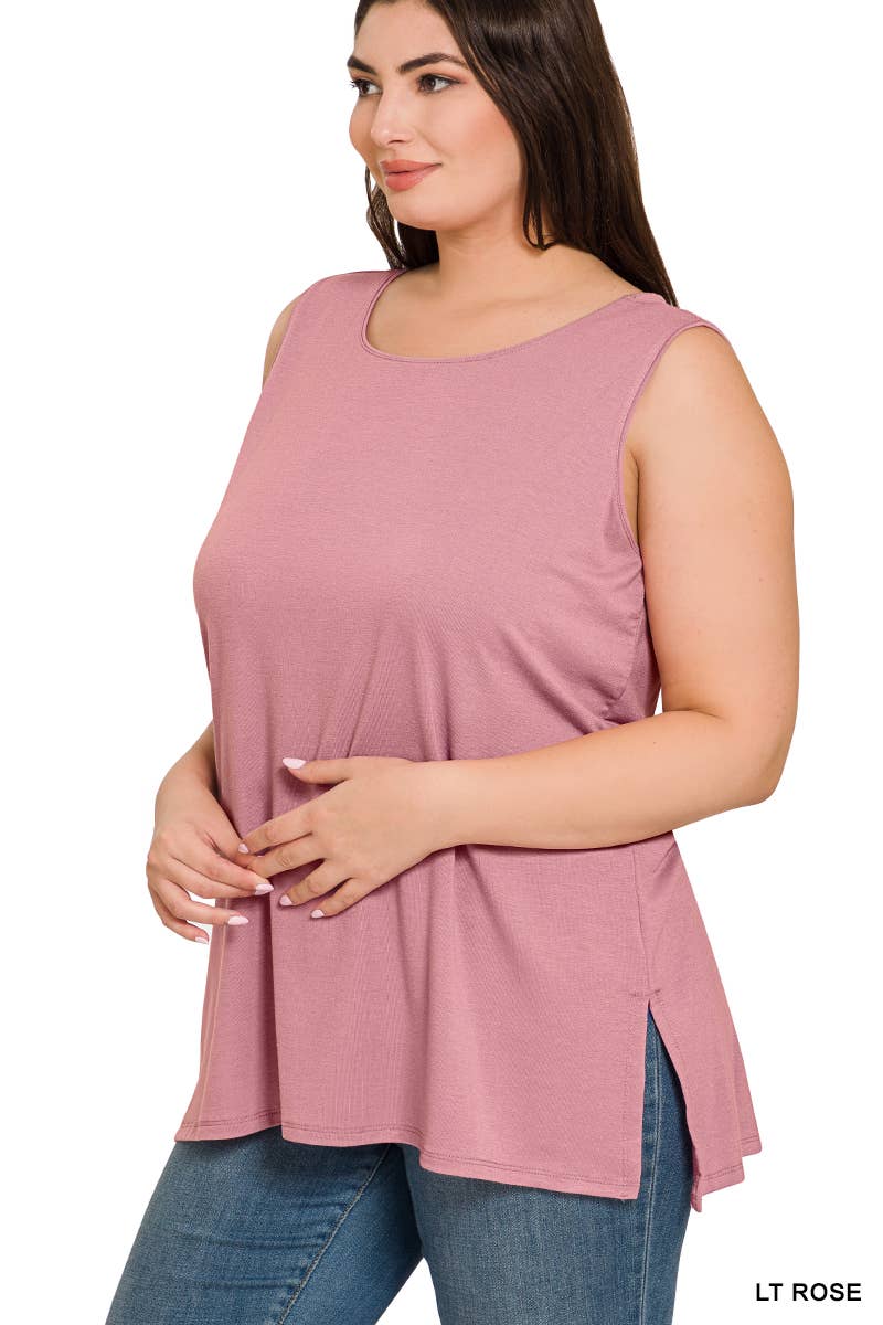 42POPS - SI-22945 Plus Sleeveless Round Top: +MAGENTA-141105 / 1X