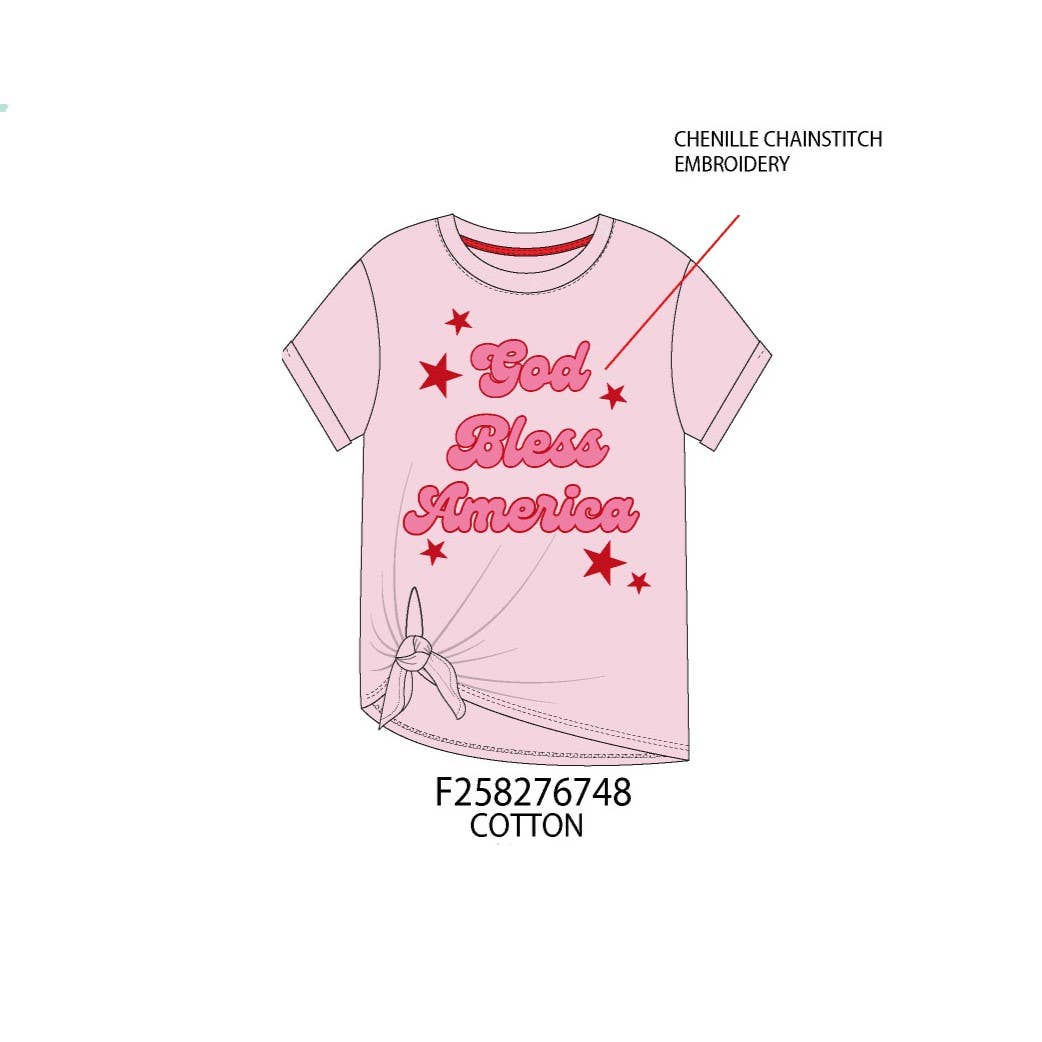 Paper Flower - God bless America front knot t-shirt - TWEEN GIRLS