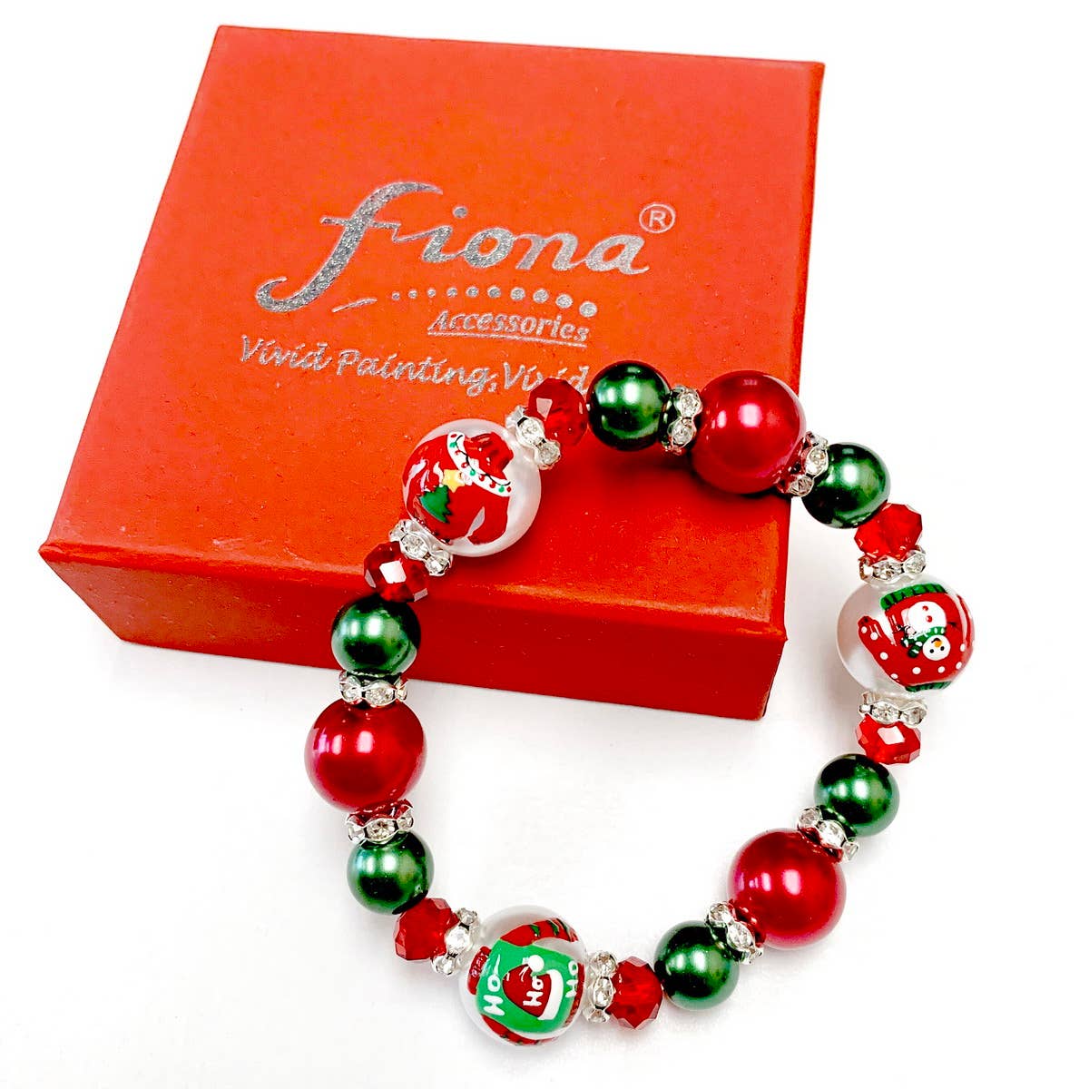 Fiona Accessories - Christmas Beaded Stretch Bracelet Holiday Gifts: Red Nutcracker