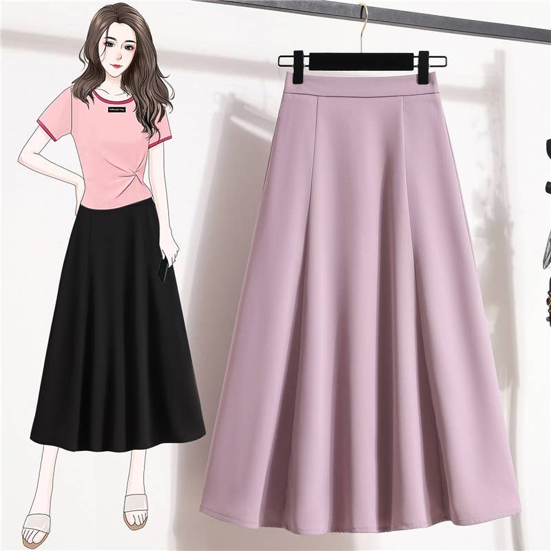 UZ Wholesale Store - High Waist Elastic Midi Skirt: BLACK / 3XL