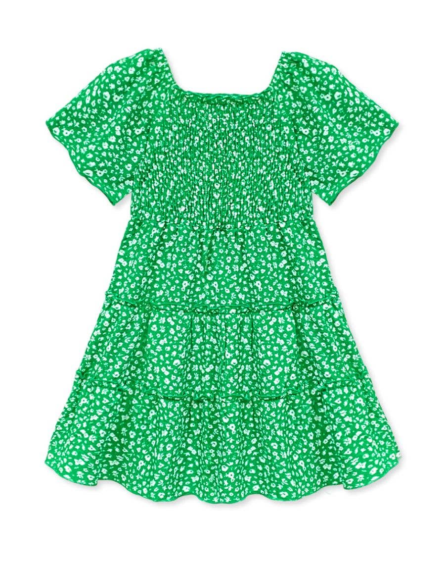 Cutie Patootie Clothing Girl's Crepe Flare Dress w/ 3 Tiers : Green Floral