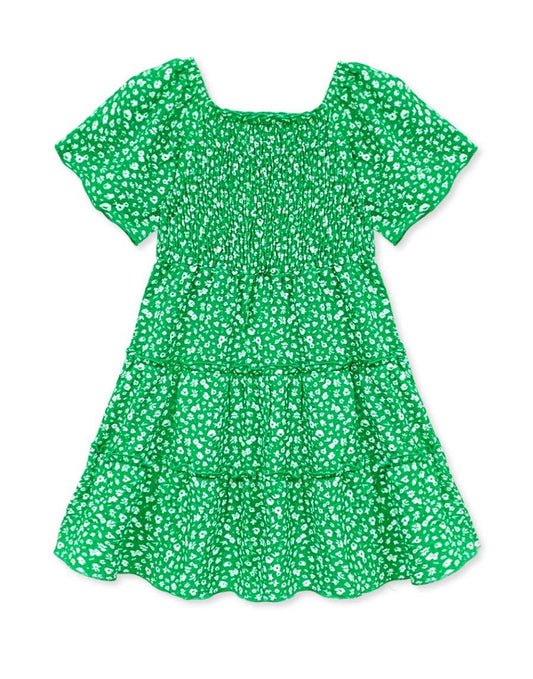 Cutie Patootie Clothing Girl's Crepe Flare Dress w/ 3 Tiers : Green Floral / M8/10