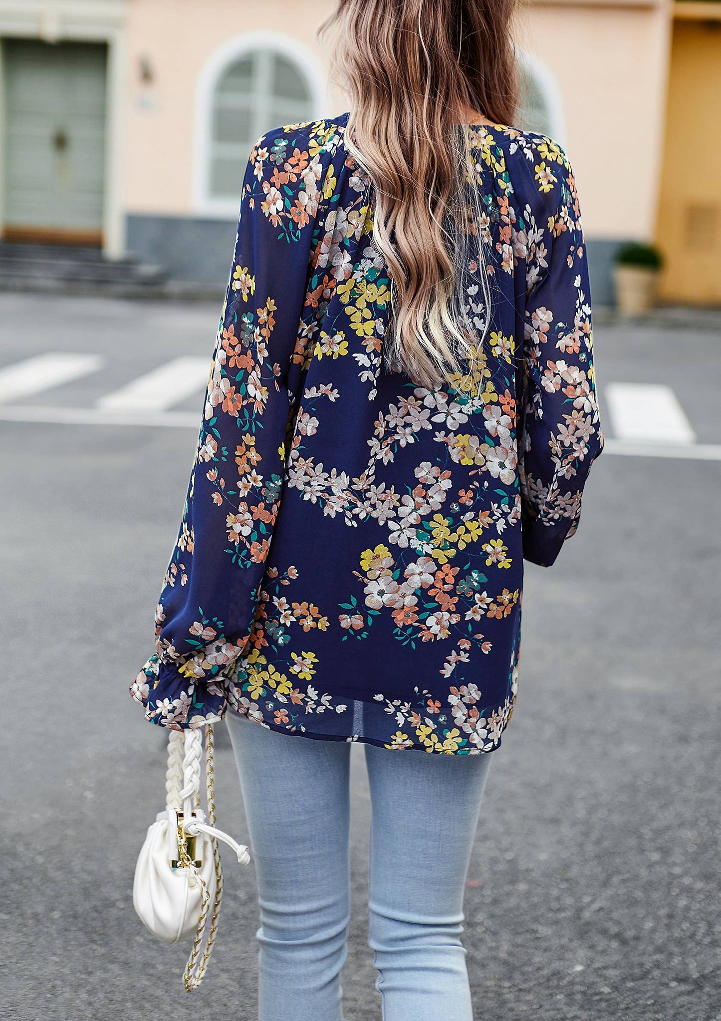 ePretty - Floral Button Down Long Sleeve Blouse SZ25-TP32012: Beige / S