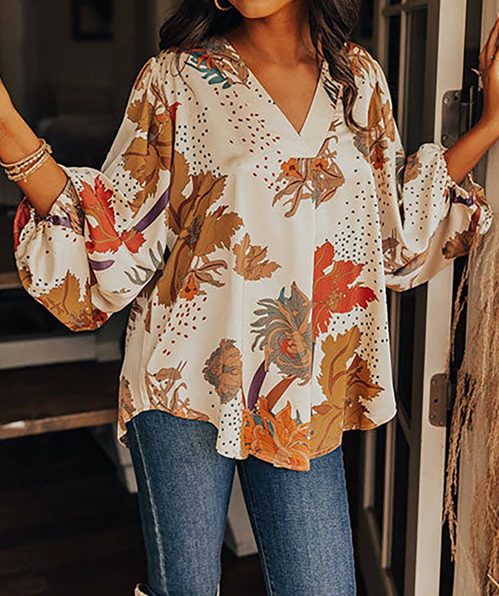 Secret Style Source - Rococo Floral Bubble Sleeve Top: M
