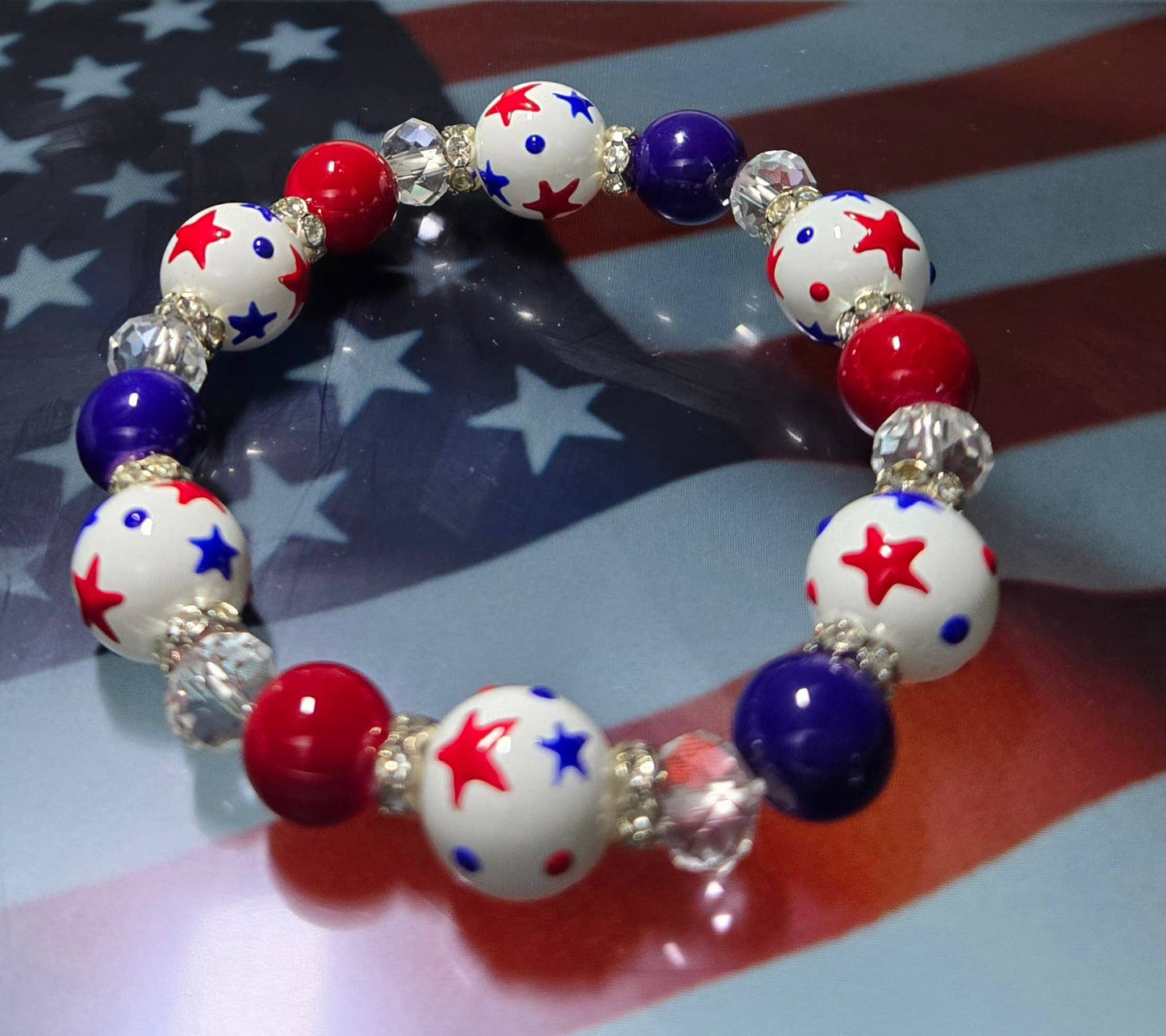 Fiona Accessories - American Flag Patriotic Bracelet, 4th of July Gift for Women: Flag