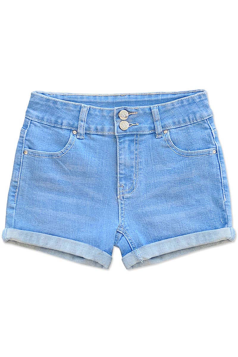 Cutie Patootie Clothing - GDS-22-89112B Girls Denim Short w/ 2 Buttons & Roll-Up Hem: Dark Denim