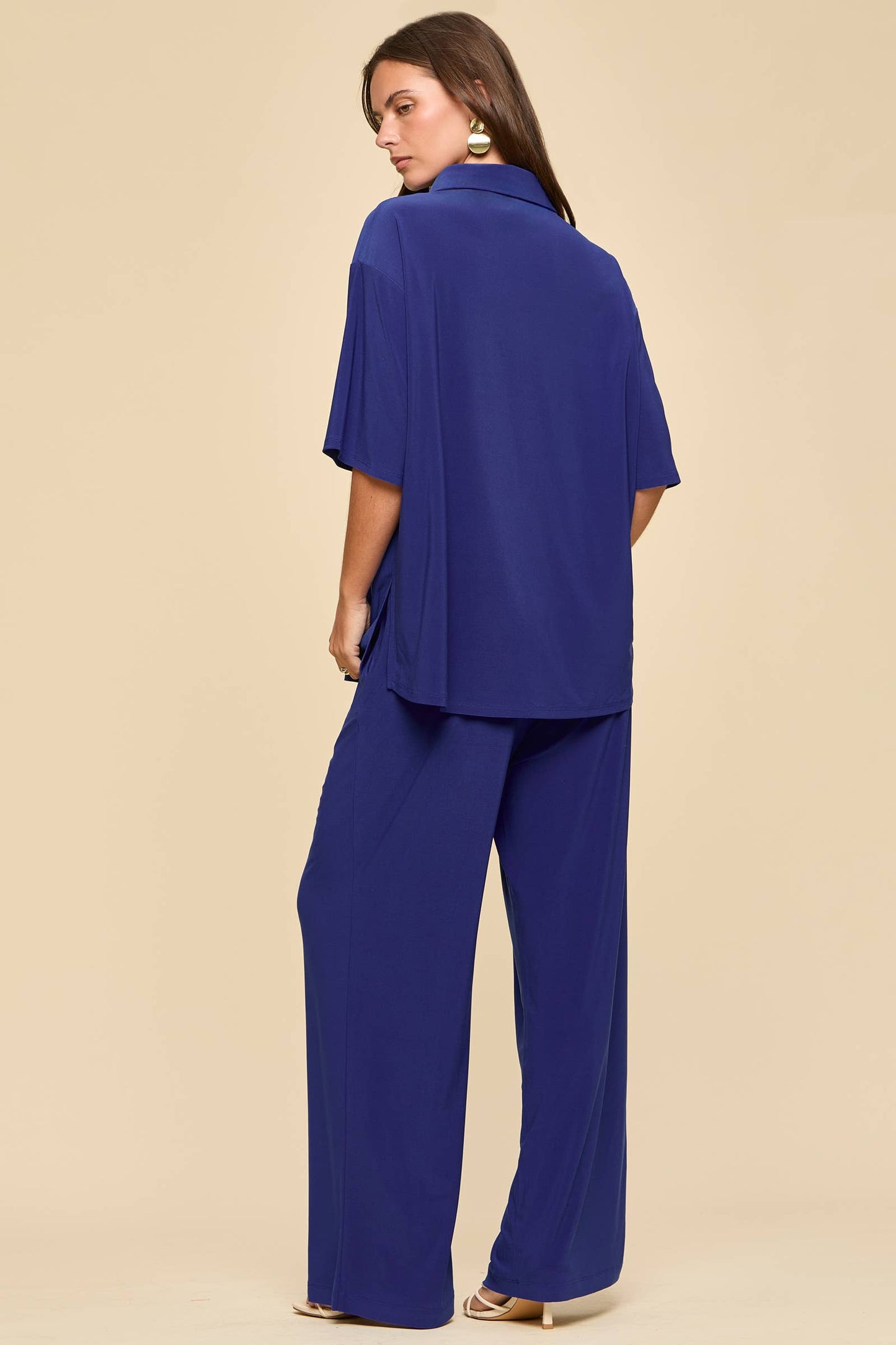 Dear Scarlett - 2-Piece Blouse + Relaxed Pants Resort Wear Set: BLACK / M