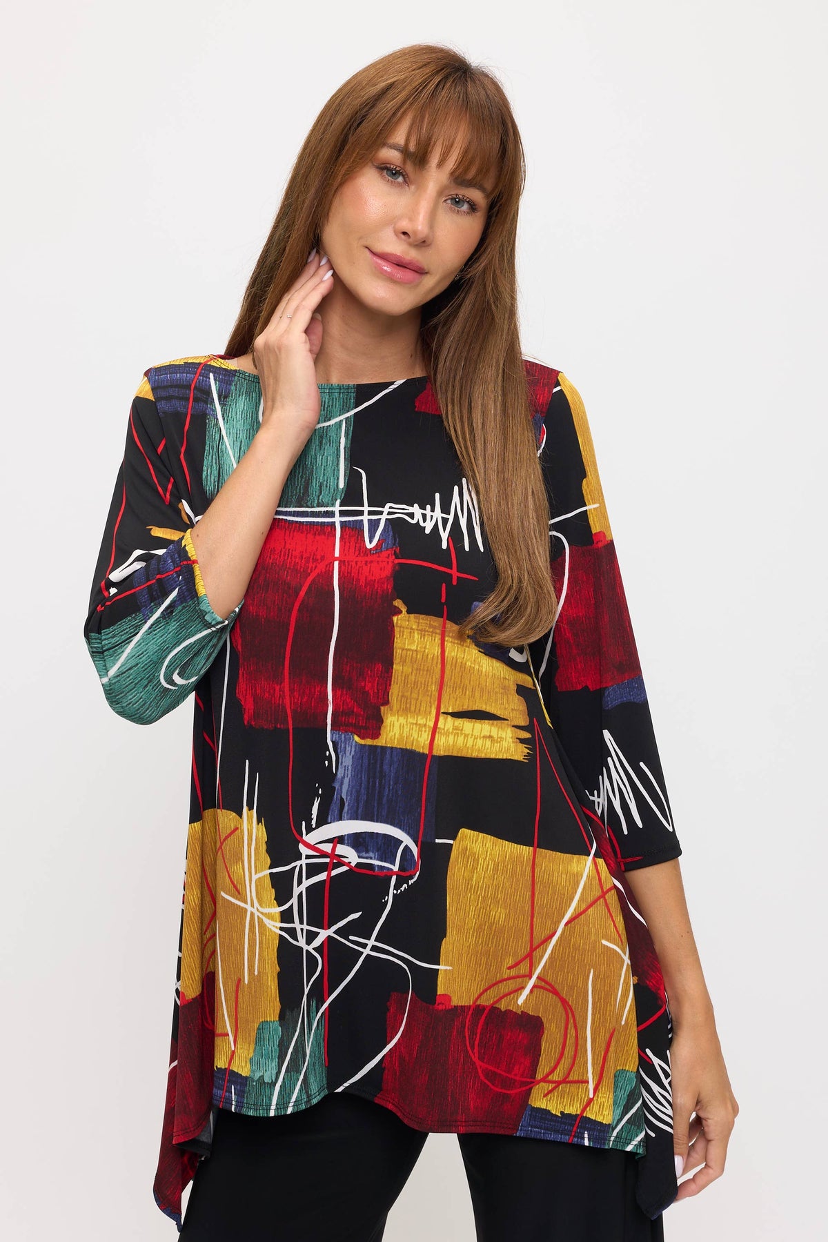 Jostar - Boat Neckline Print Tunic-3123HT-QRP1-W495: 2XL
