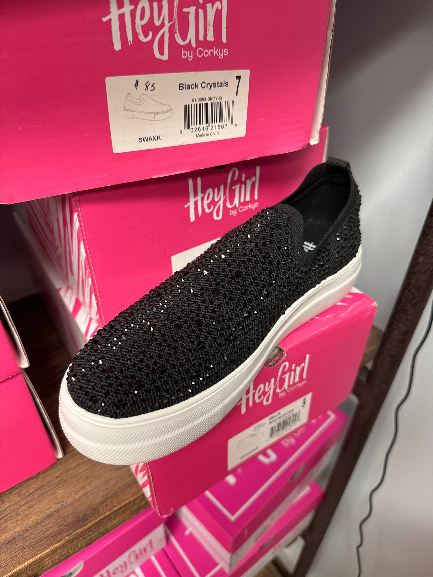 Hey Girl by Corky’s SWANK Black Crystal Tennis Shoe
