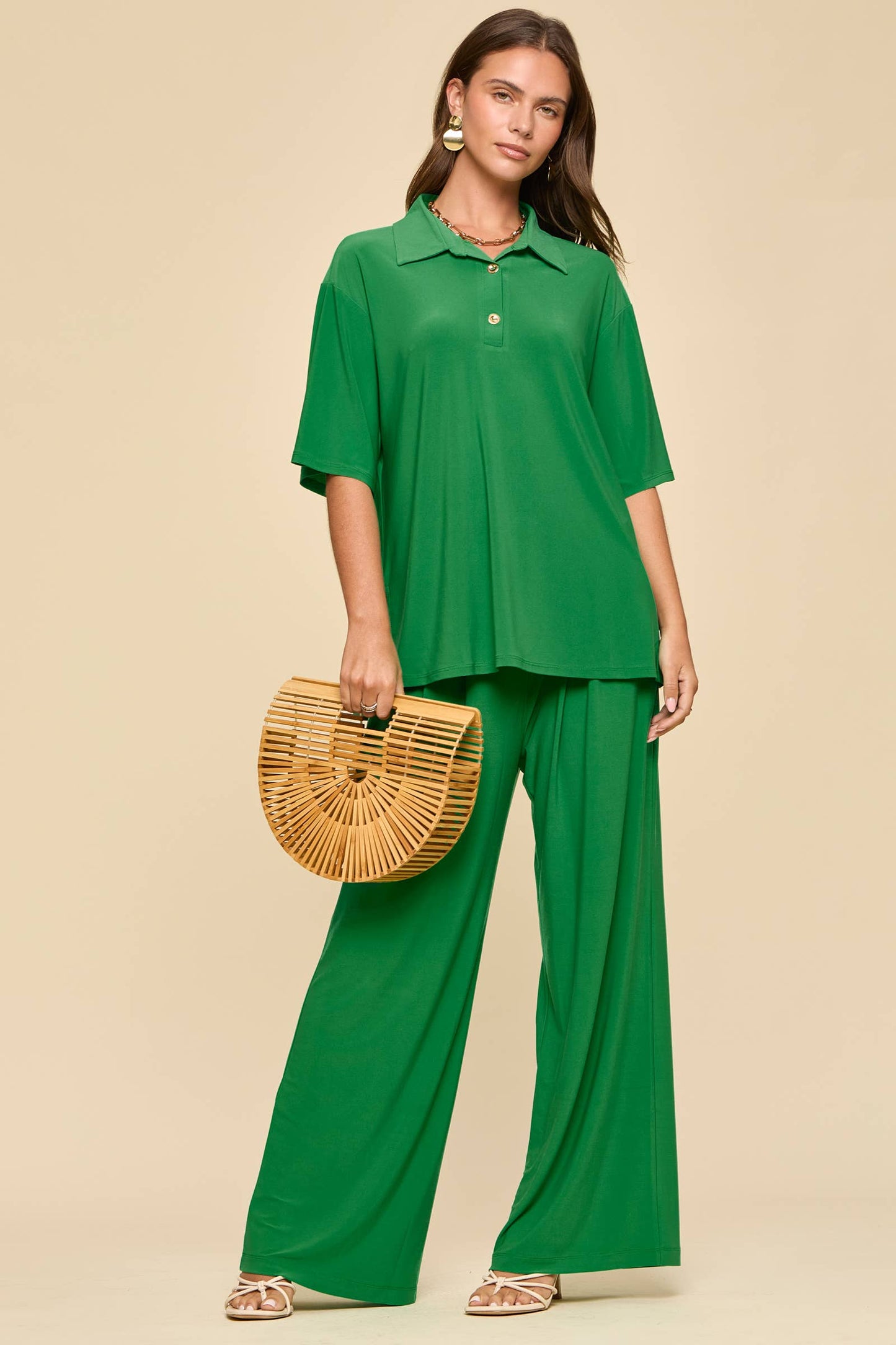 Dear Scarlett - 2-Piece Blouse + Relaxed Pants Resort Wear Set: BLACK / L