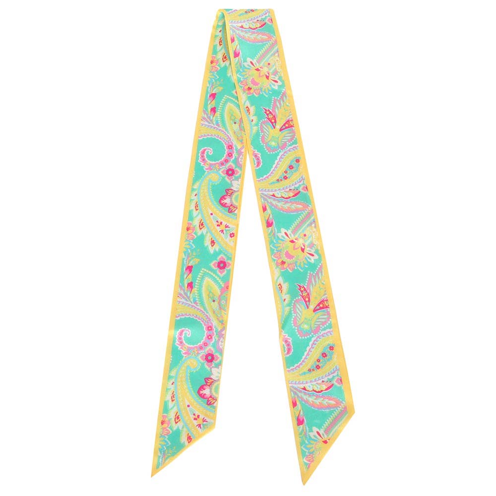 Sensibling Corp. - Botanical Stripe Paisley Print Silk Feel Twilly Skinny Scarf: Yellow