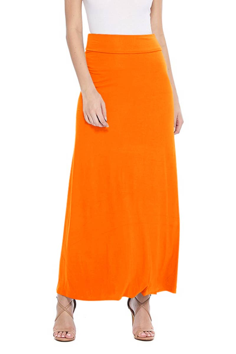 MOA COLLECTION - Solid Color Basic Casual Knit Long Maxi Skirt: Burgundy / XXXL