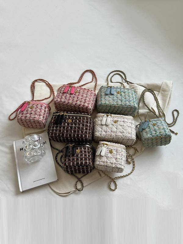 UZ Wholesale Pink Boucle' Rectangle Crossbody with Chain Strap