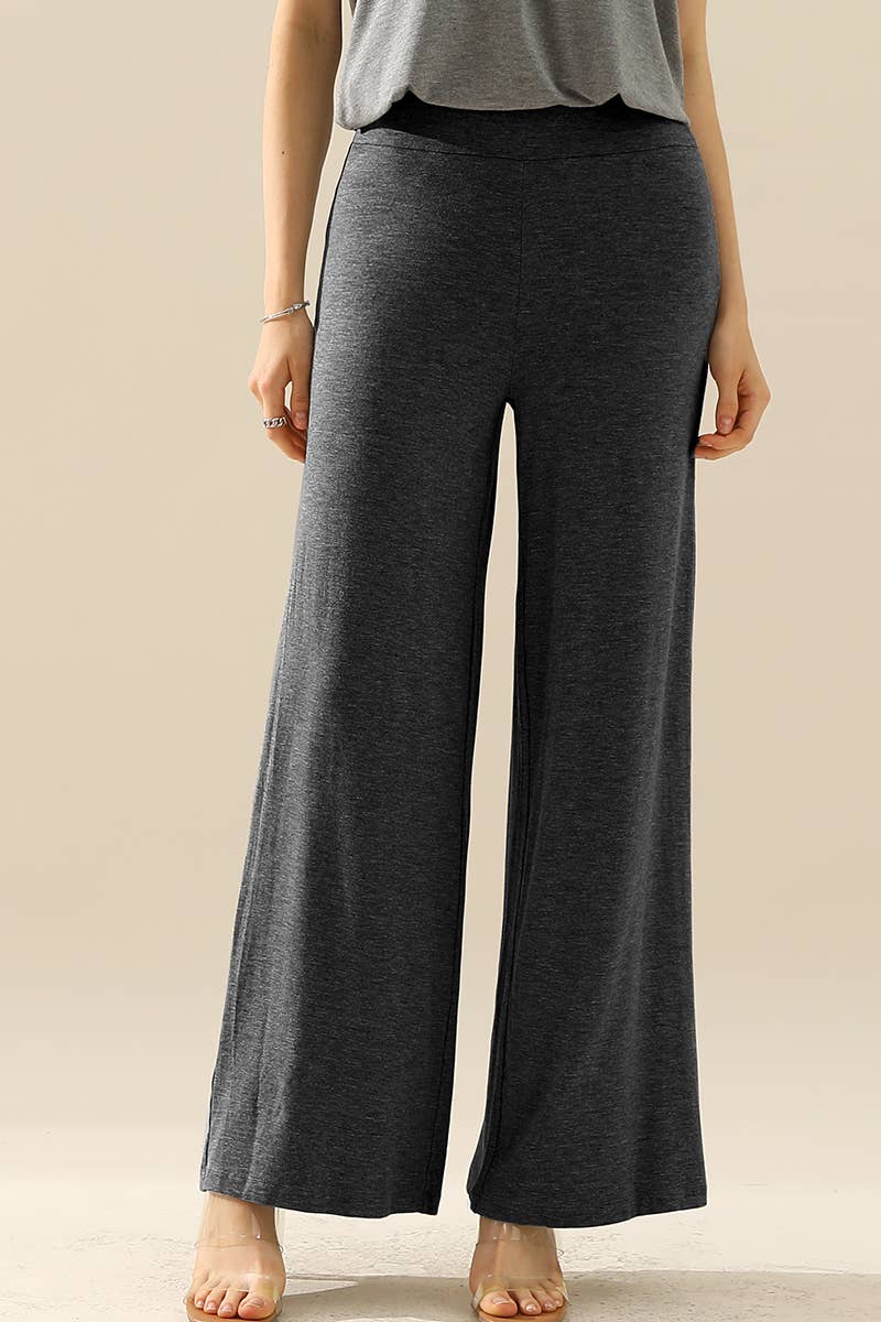 NINEXIS - CWBLP410-P_PLUS SIZE HIGH WAIST WIDE LEG PALAZZO LOOSE PANTS: BLACK / (2X) 1