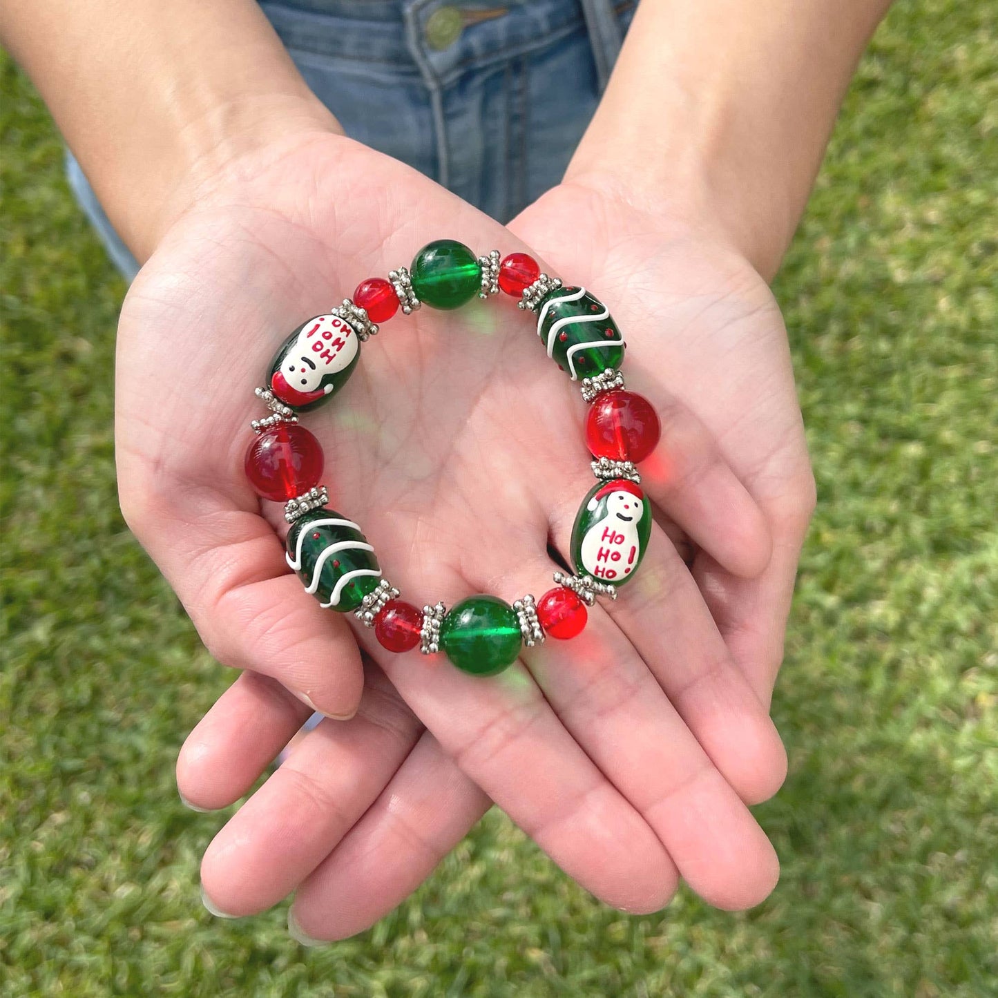 Fiona Accessories - Christmas Bracelet Painted Snowman Gift Tree Holiday Gifts: White Snowman