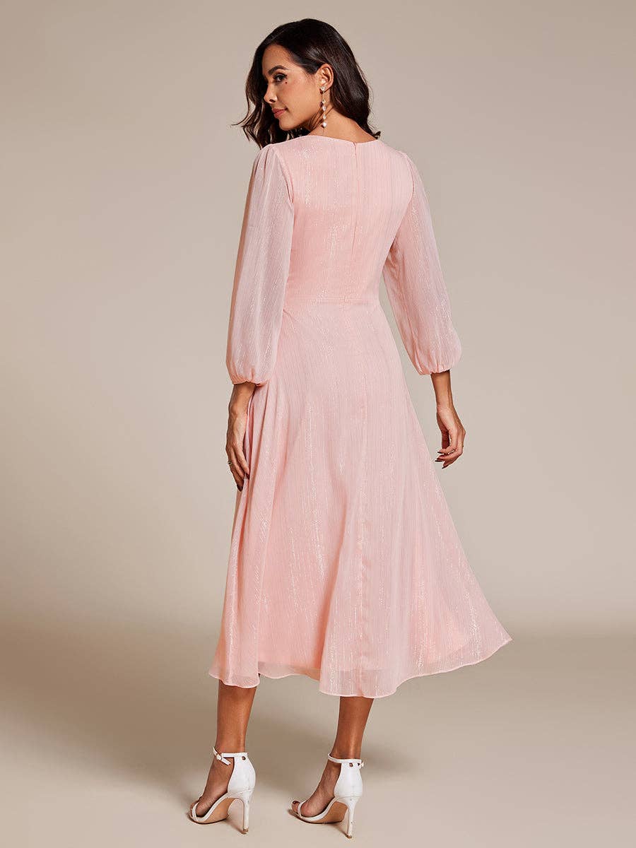 Ever-Pretty - Shiny Chiffon Wedding Guest Dress with Long Sleeve: 4-26 Special Order