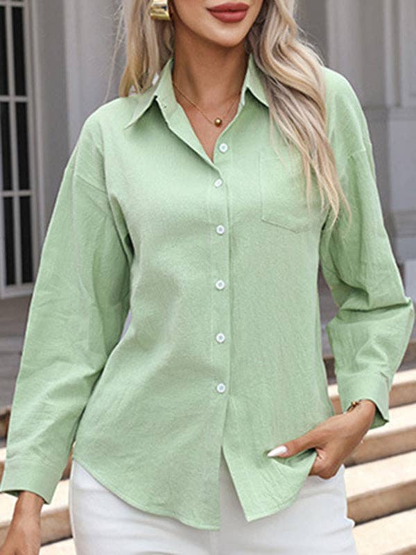 UZ Wholesale Store - High-Low Long Sleeves Split-Joint Lapel Blouses: WHITE / XL