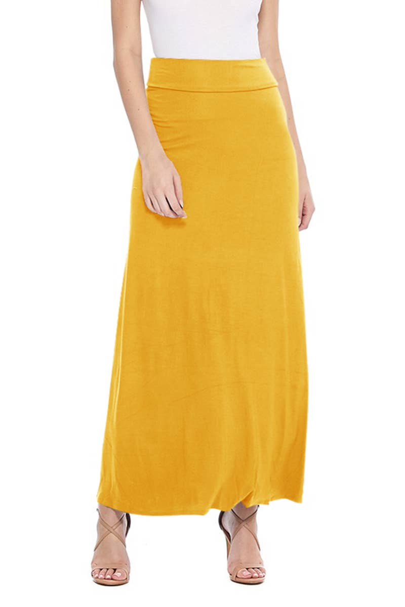 MOA COLLECTION - Solid Color Basic Casual Knit Long Maxi Skirt: Burgundy / XXXL