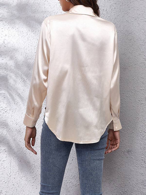 UZ Wholesale Store - Solid Color Long Sleeves Loose Lapel Blouses: WHITE / 2XL