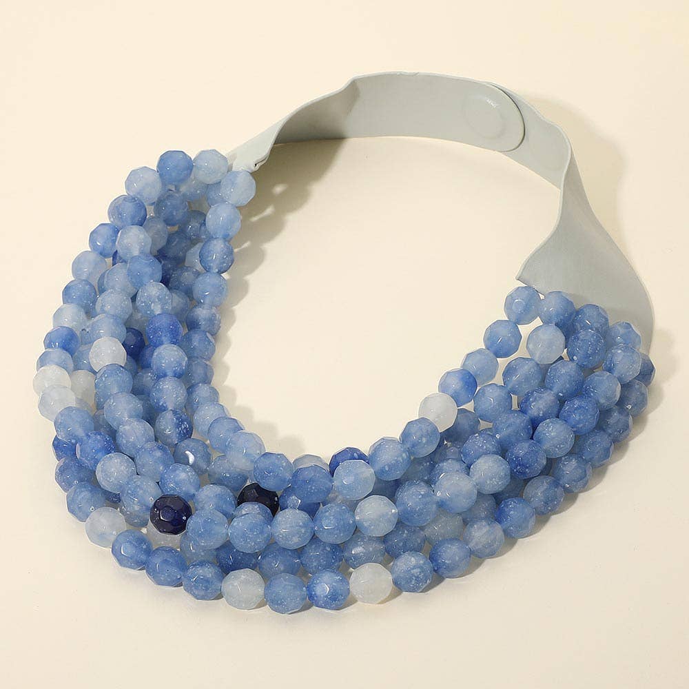 Sensibling Corp. - Chunky Acrylic Bead Layered Faux Leather Magnetic Necklace: Blue Multi