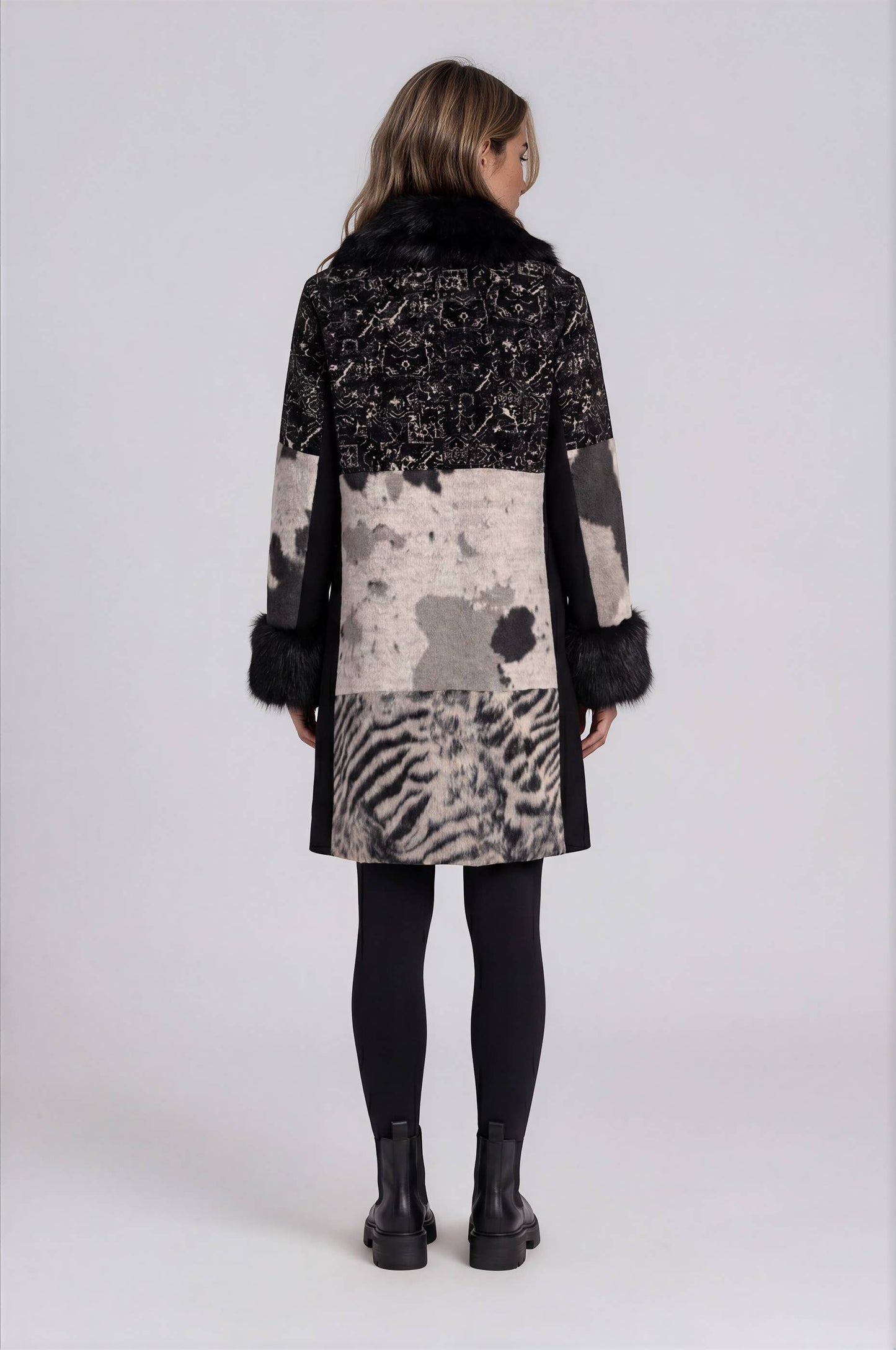 Adore - 2644 Mixed Media Faux Fur Statement Coat: S