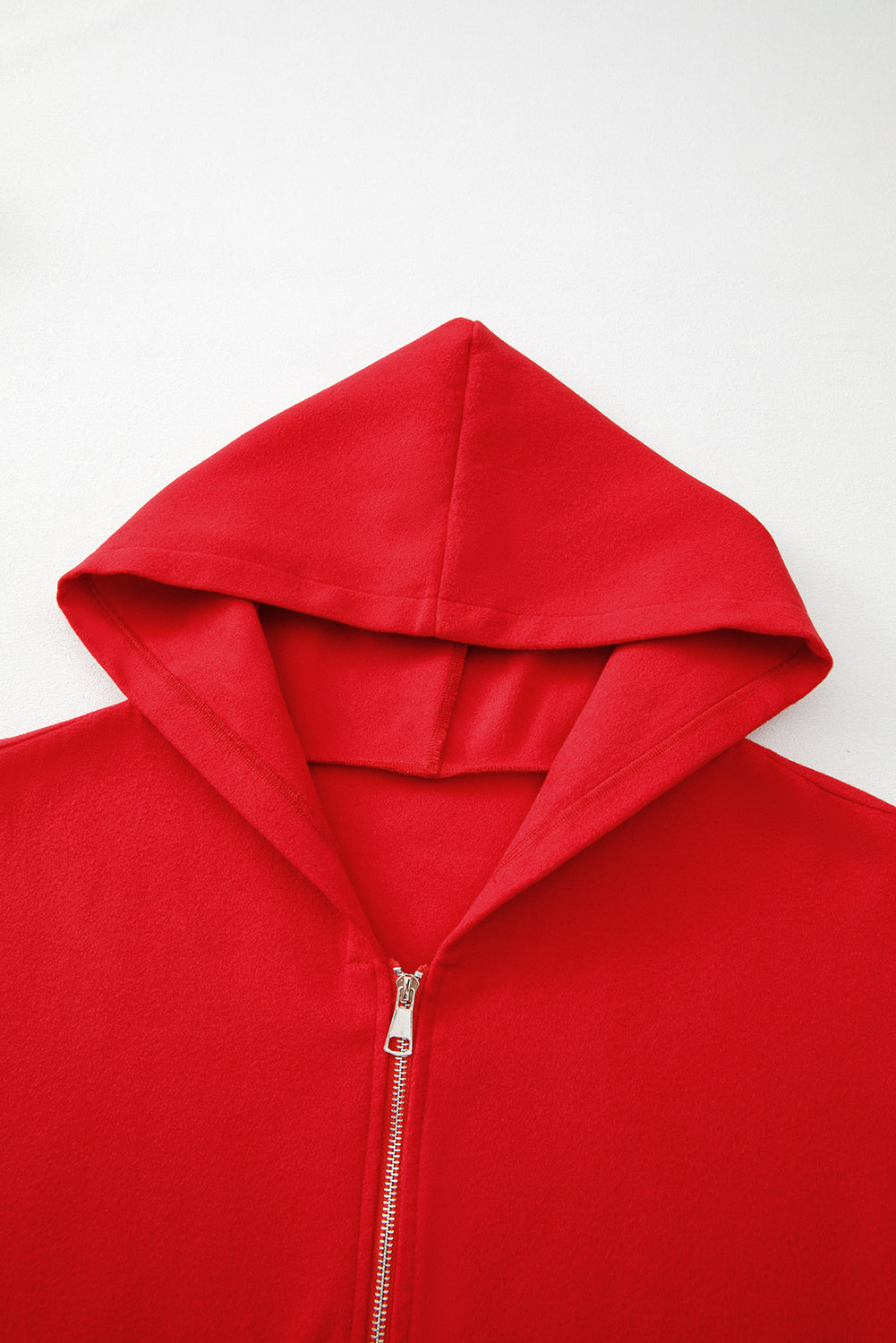 Fiery Red Solid Color Casual Zipper Hooded Jacket