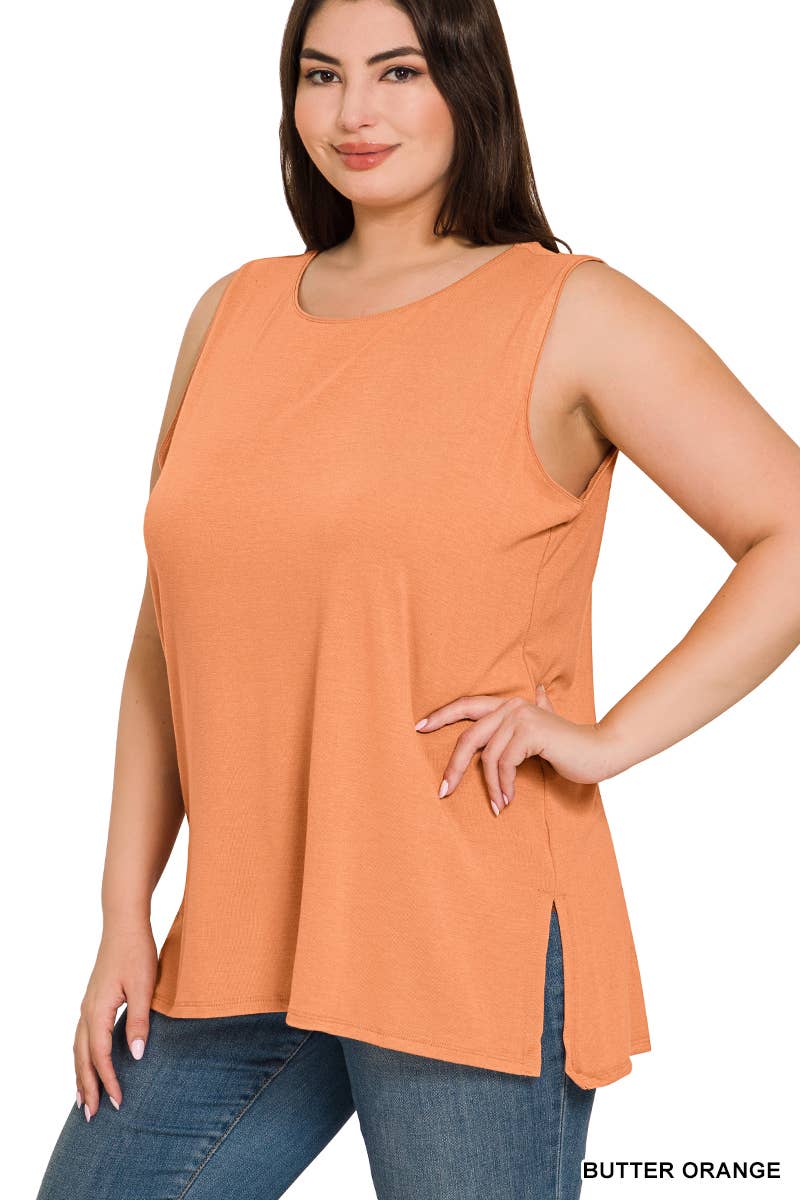 42POPS - SI-22945 Plus Sleeveless Round Top: +BLACK-141094 / 1X