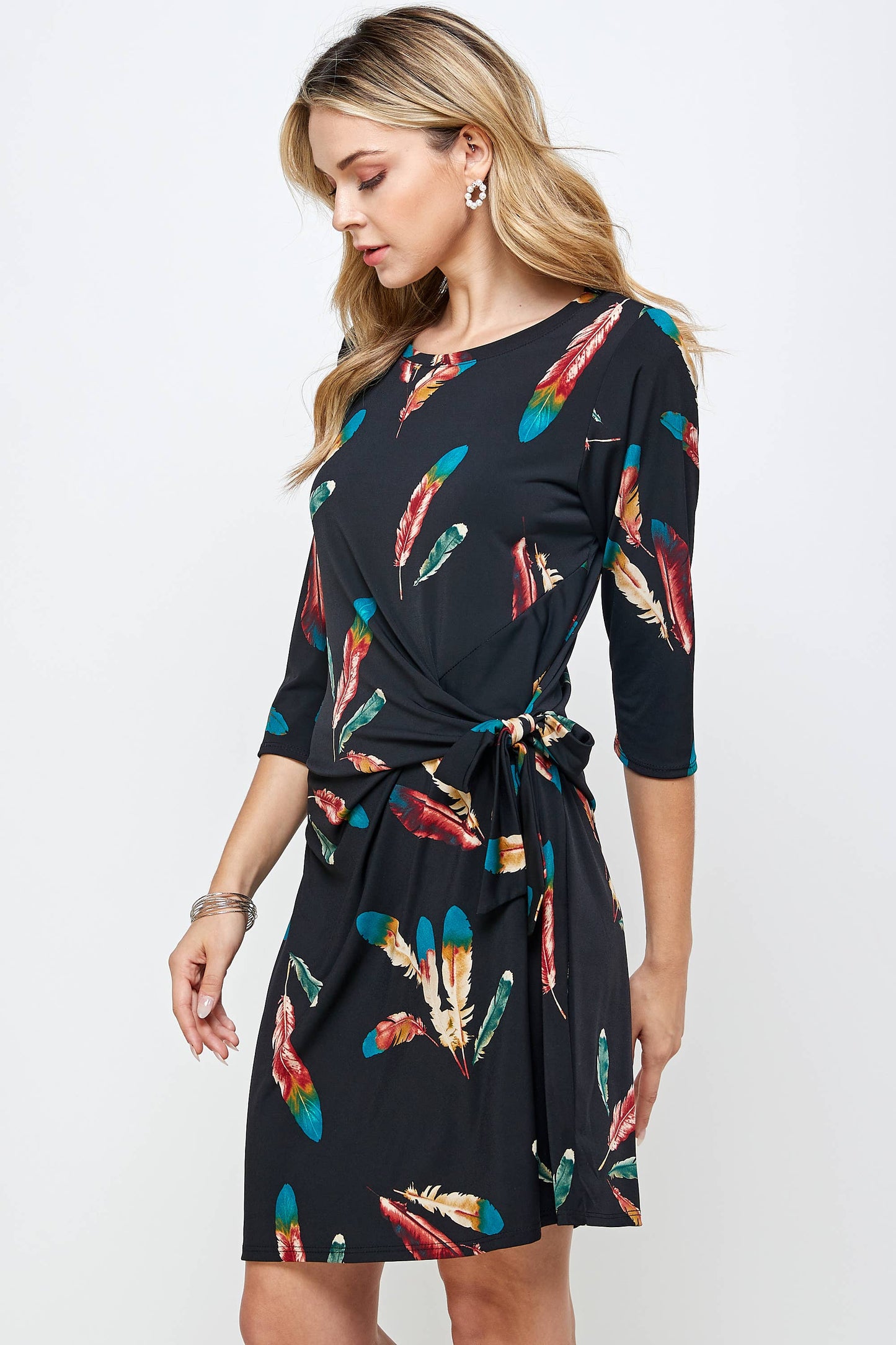 Jostar - HIT Round-NK Side Tie Dress-7071HT-QRP1-W235: L