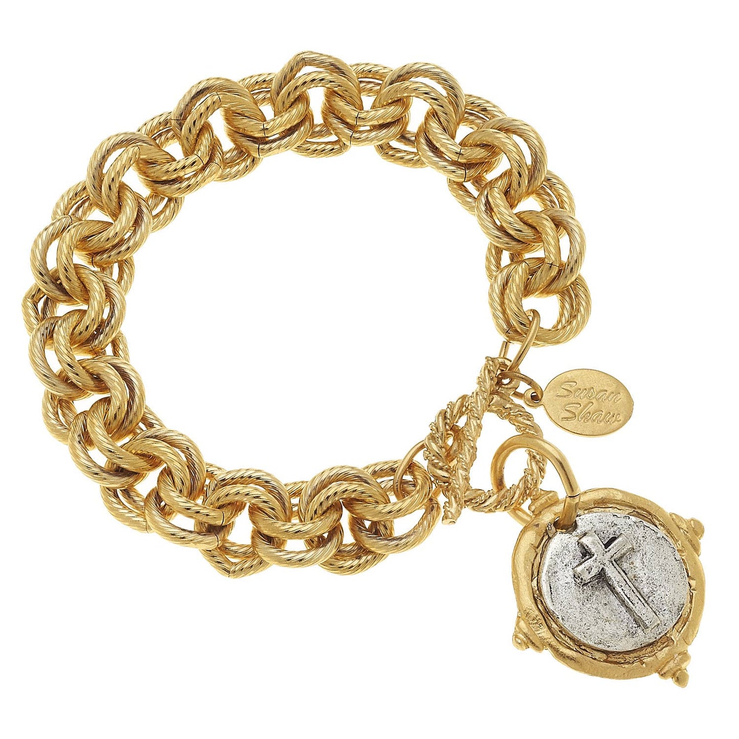 Susan Shaw - Gold and Silver Italian Intaglio Cross Bracelet