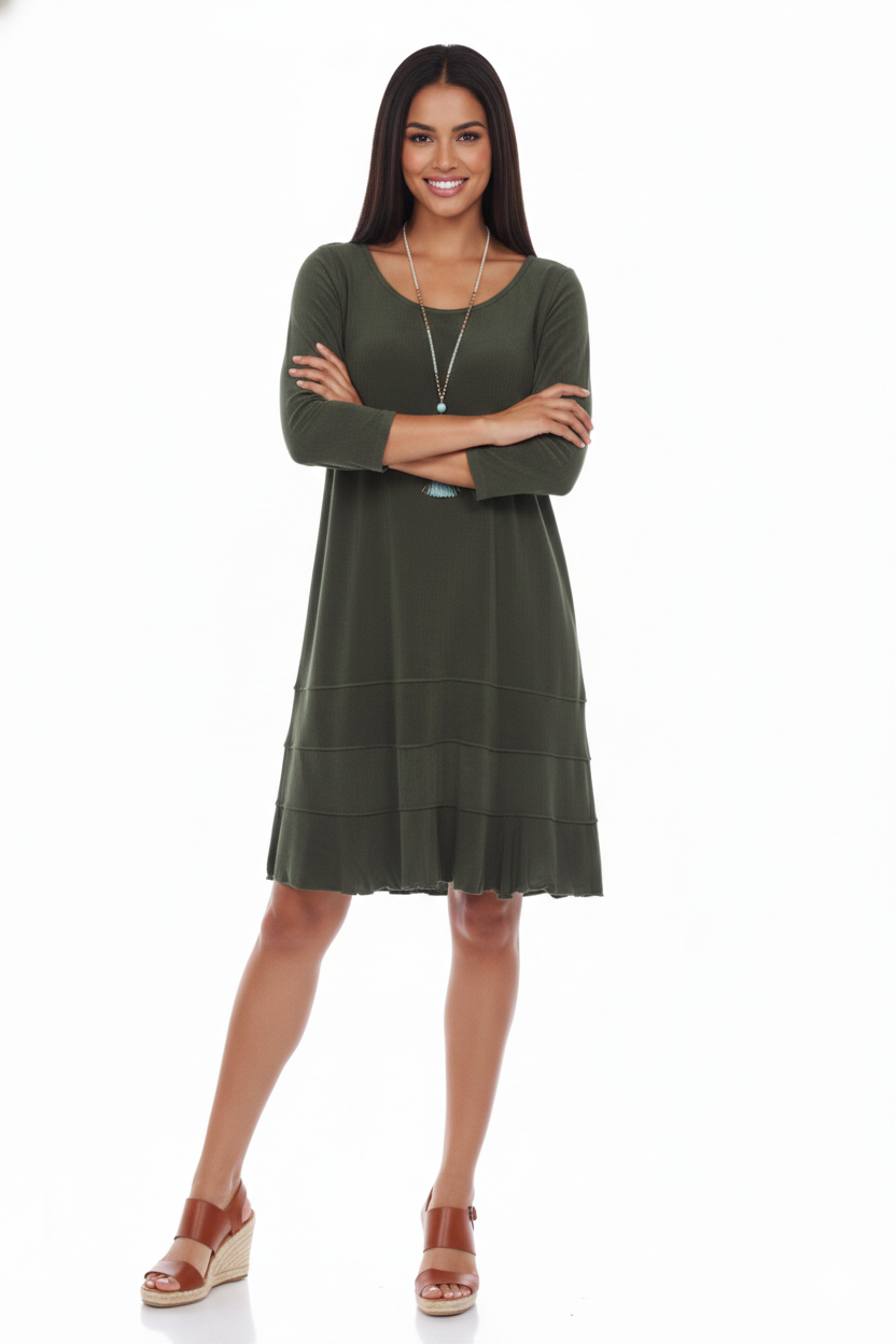 Jostar - AY Tier Dress-7029AY-QRS1: Olive / L