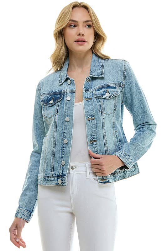 BLUE AGE - LADY CASUAL COTTON DENIM JEAN JACKET (OPEN PACK): Olive / 100% Cotton / S