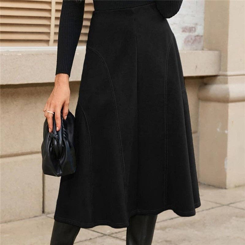 UZ Store - Suede High-Waisted Midi Skirt: Cognac