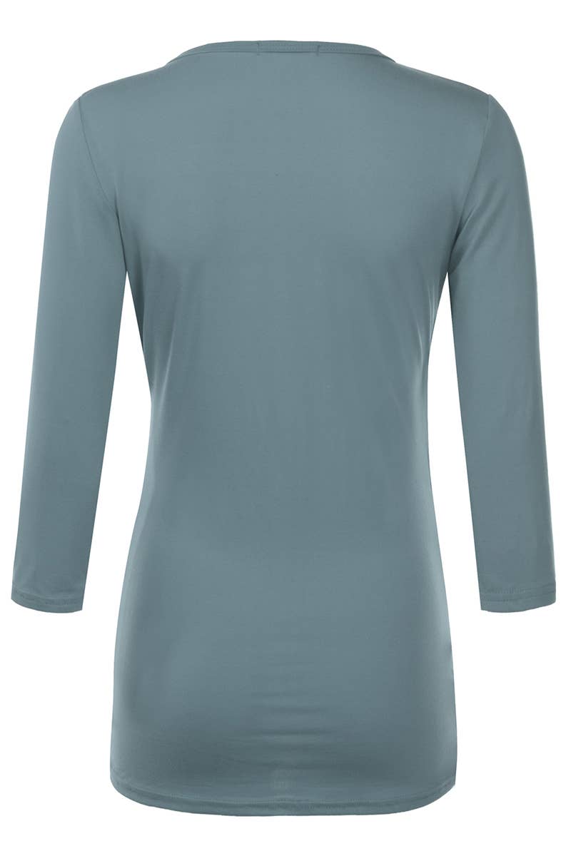 NINEXIS - CWTTL1403_3/4 Sleeve Tank Tops Deep V-Neck Surplice Wrap: NAVY / (S) 1