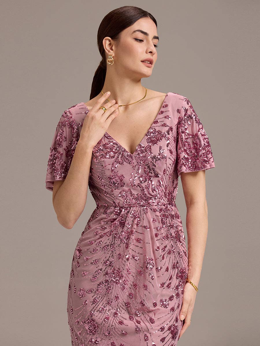 Ever-Pretty - Strapless Deep Fishtail Paillette Midi Evening Dresses: Sapphire Blue / 22