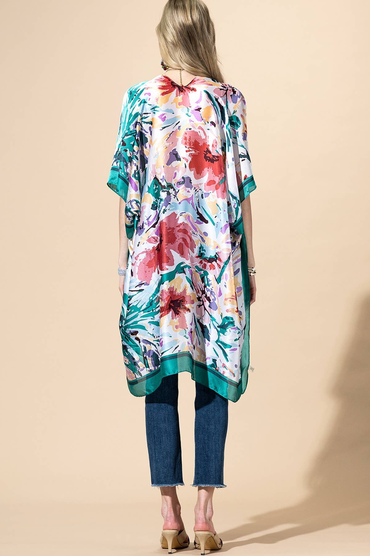 Urbanista - Abstract Floral Print Kimono: PINK-PK