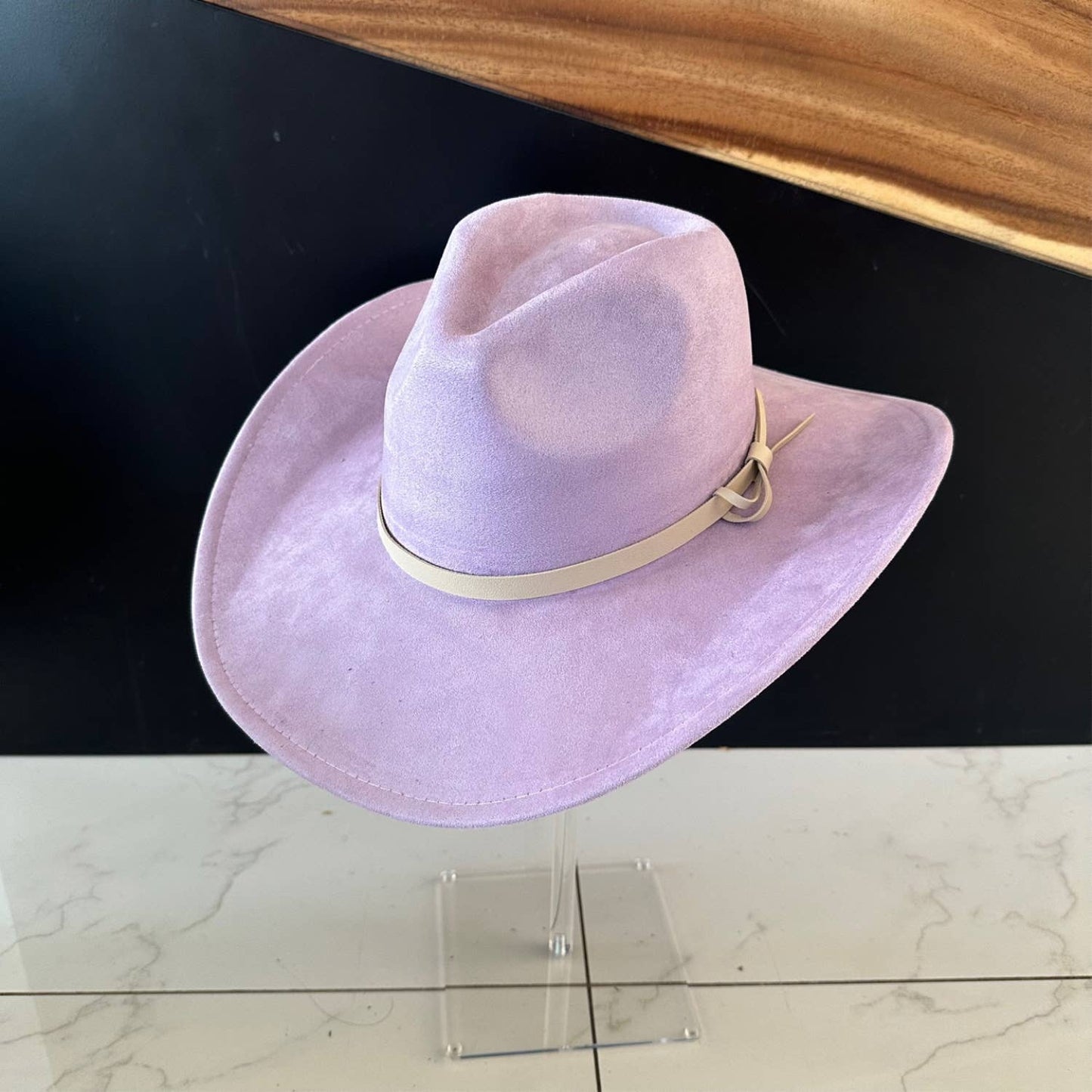 Queens INC - Fashion Vegan suede Cowboy hat  W/ Leather Belt: CAMEL / ONE SIZE