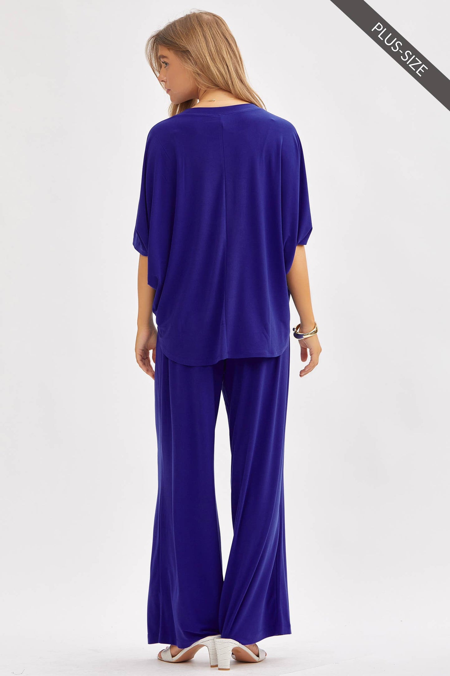 Dear Scarlett - PLUS SIZE Flowy Top + Wide Leg Set TRVSET-COASTAL: Royal Blue / 2X