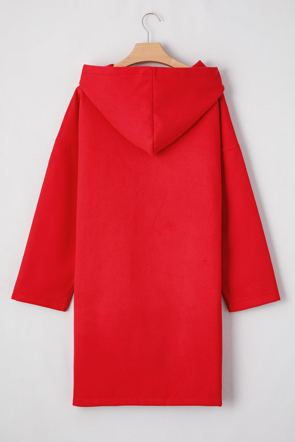 Fiery Red Solid Color Casual Zipper Hooded Jacket