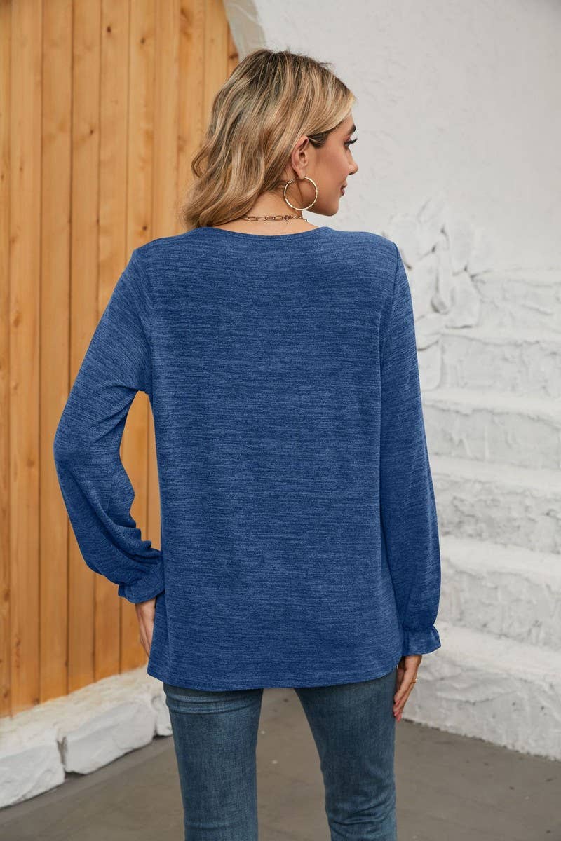 NINEXIS - CWTBLL1048_SOLID COLOR LONG SLEEVE ROUND NECK CASUAL TOP: Green / (XXL) 1