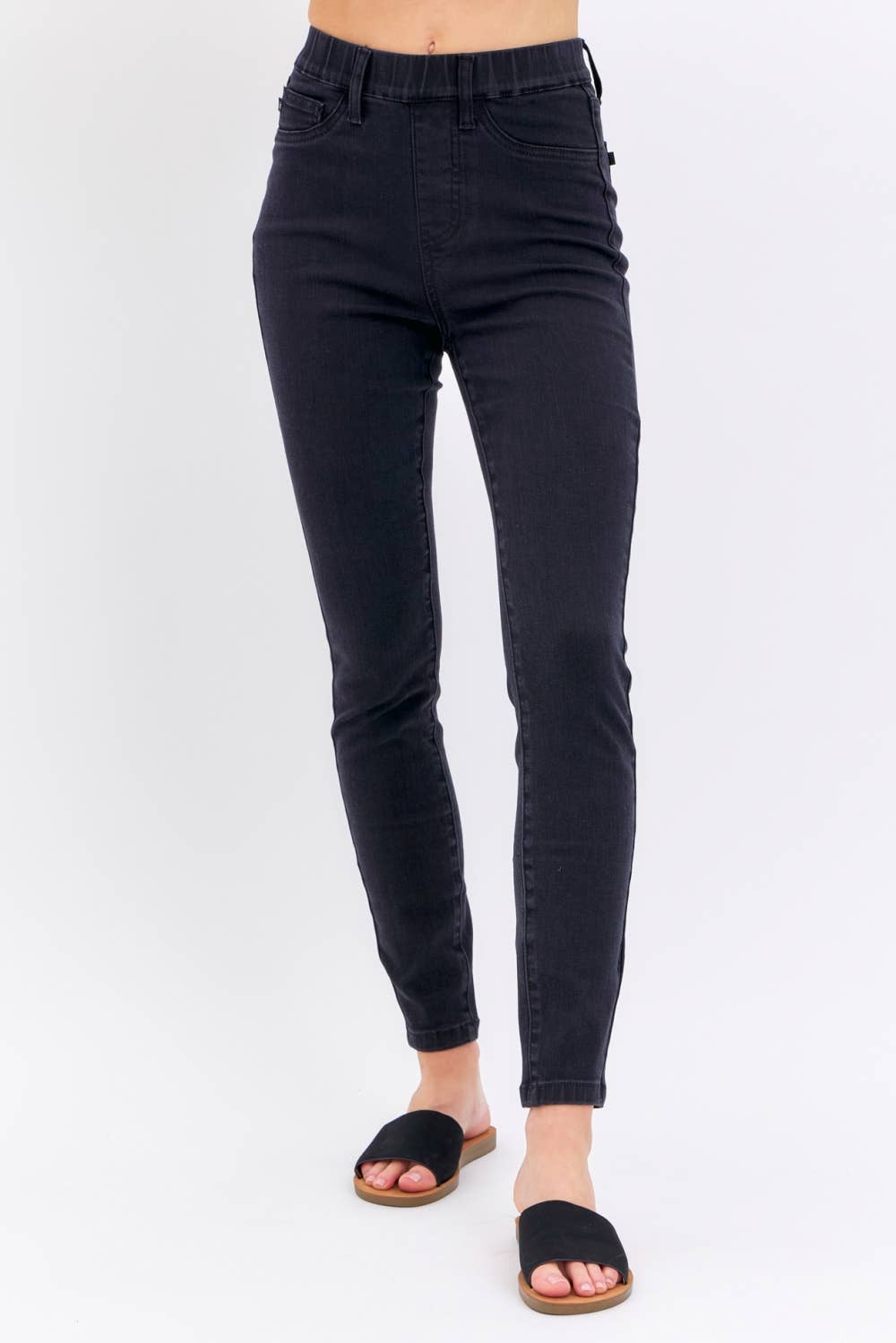 Judy Blue Jeans - High Waisted Pull On Shield Pockets Skinny: BK / 9(29)
