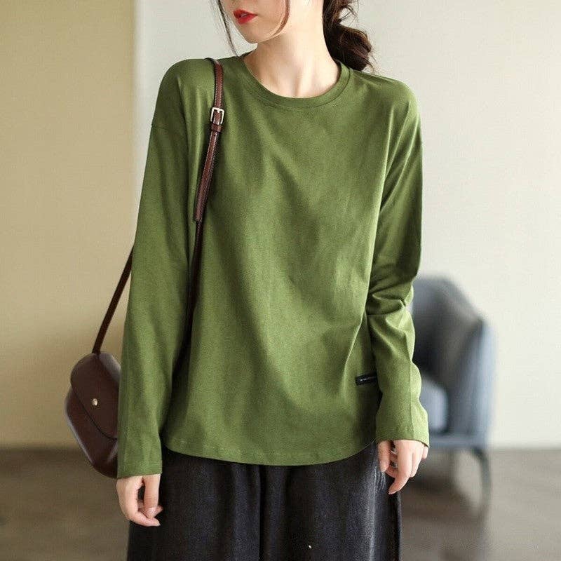 UZ Wholesale Store - Basic Long Sleeve T-Shirt with Hollow Out Round Neck: GRAY / 4XL